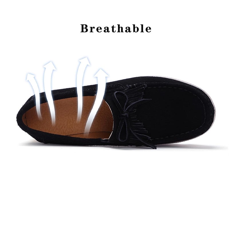 Ruiatoo Women Loafers & Slip-ons Platform Comfort Suede Low Top Moccasins with Tassel Casual Platform Dress Shoes (2017,Black 37) - Image 3